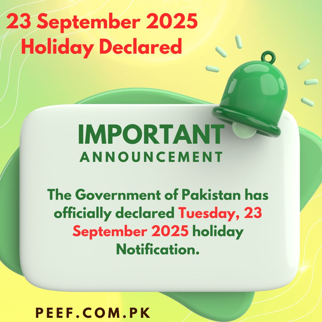 23 September 2025 Holiday Declared Notification Pakistani Govt