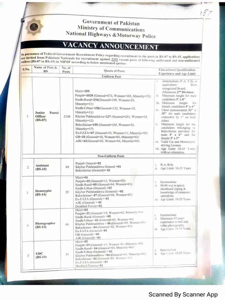 NHMP Jobs advertisement